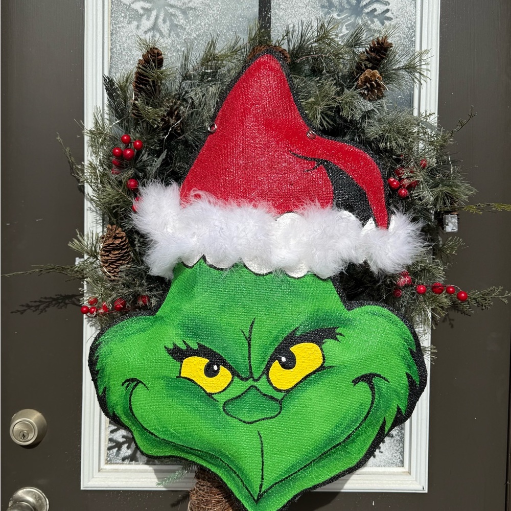 Festive Green and Red Holiday Door Mat